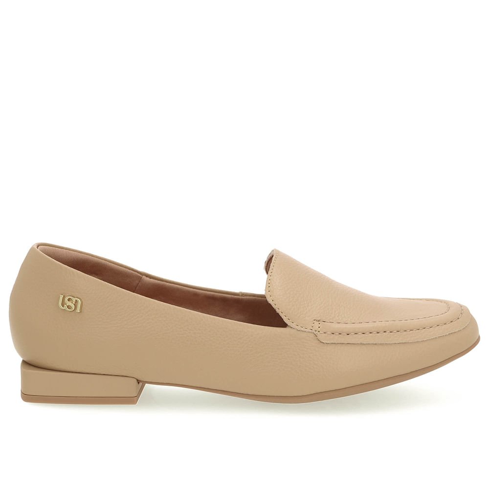 Loafer Bege Couro Salto Bloco