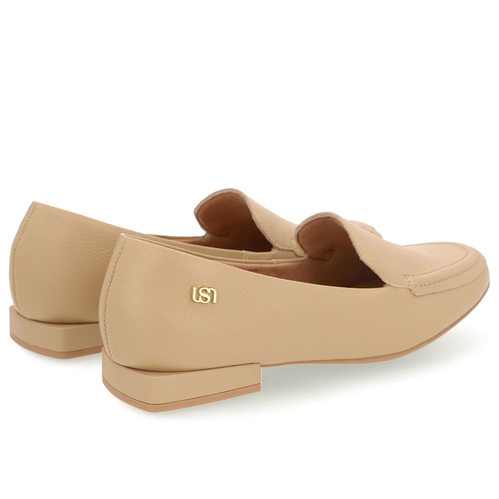 Loafer Bege Couro Salto Bloco Bege 3