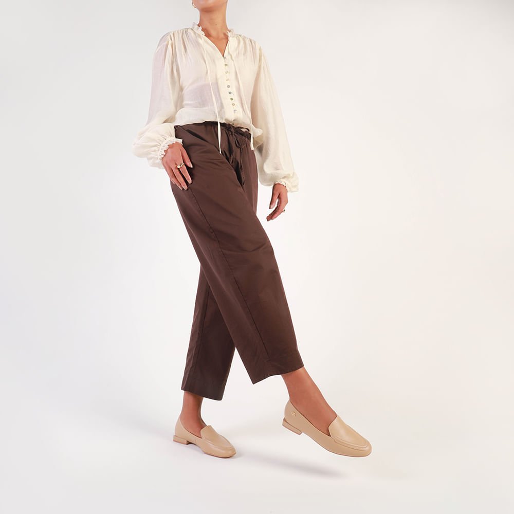 Loafer Bege Couro Salto Bloco Bege 4