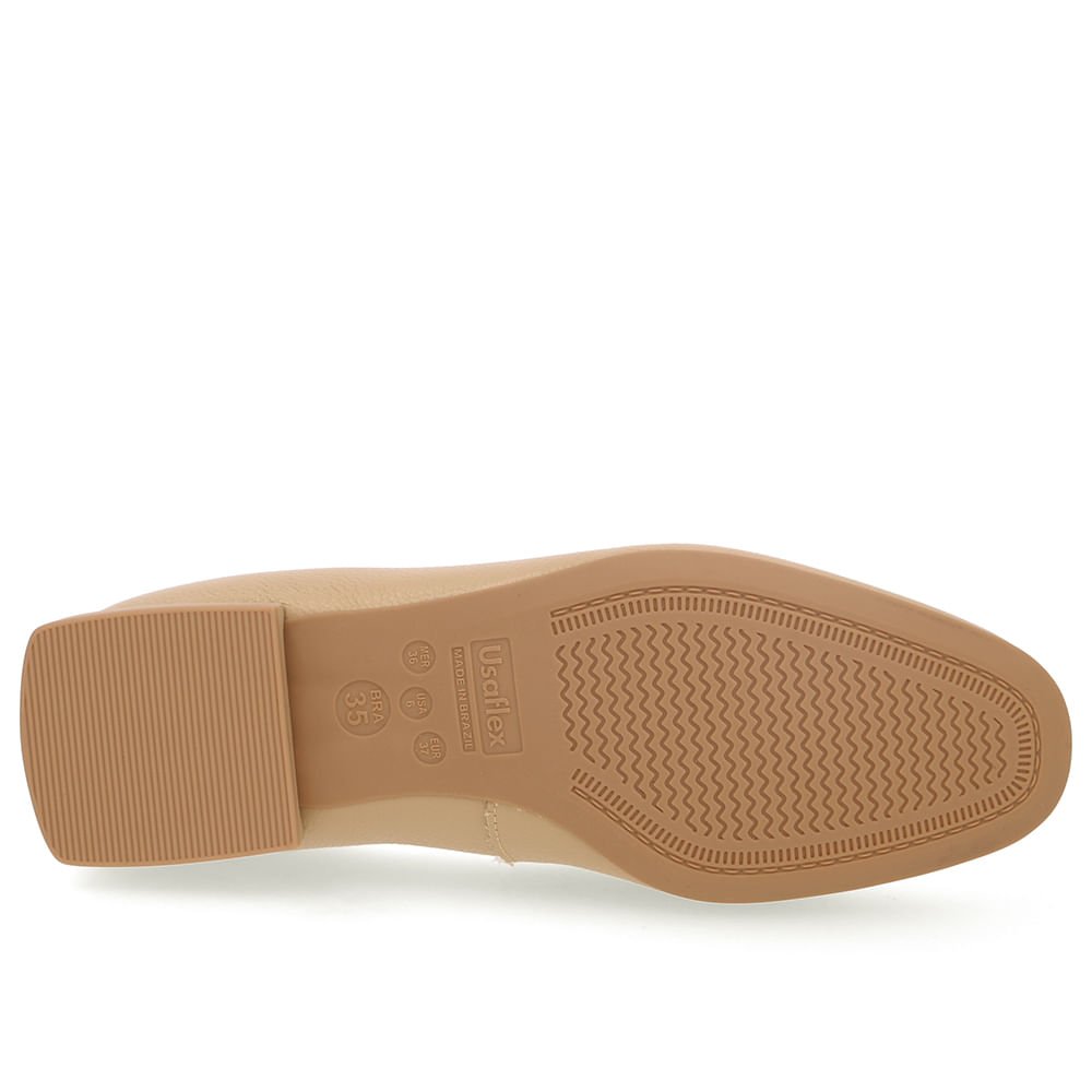 Loafer Bege Couro Salto Bloco Bege 5