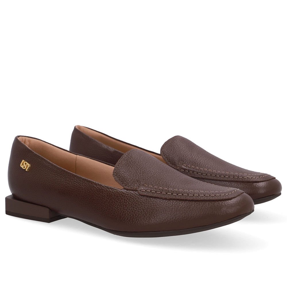 Loafer Marrom Couro Salto Bloco Marrom 2