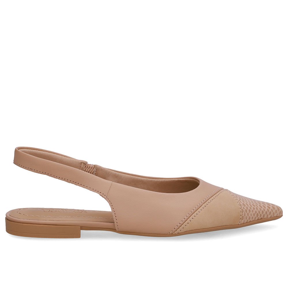 Slingback Bege Bico Fino Couro
