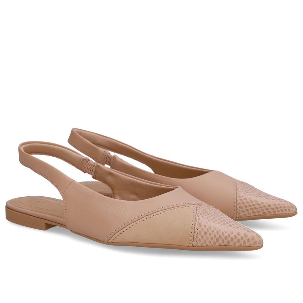 Slingback Bege Bico Fino Couro Bege 2