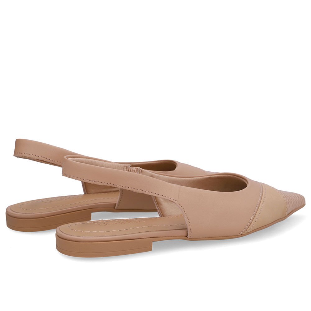 Slingback Bege Bico Fino Couro Bege 3