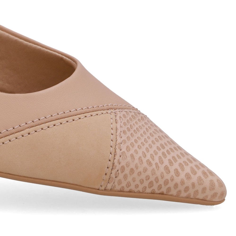 Slingback Bege Bico Fino Couro Bege 4