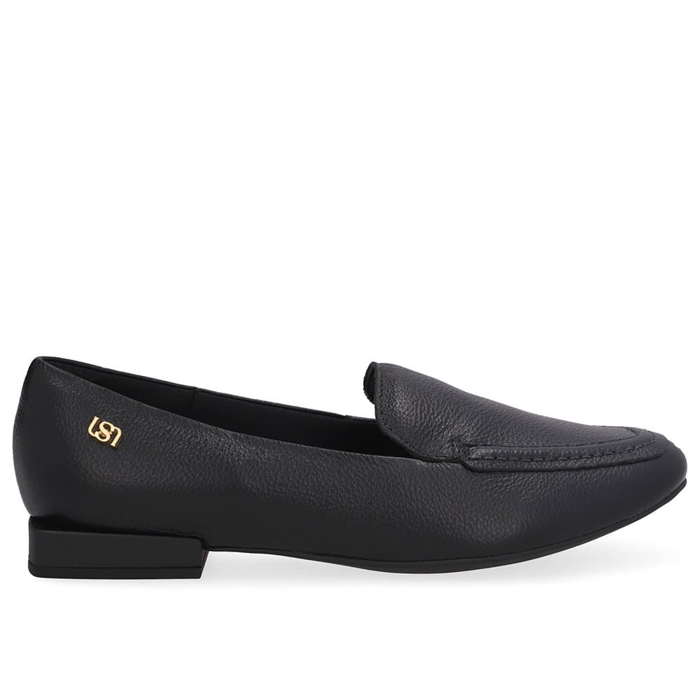 Loafer Preto Couro Salto Bloco