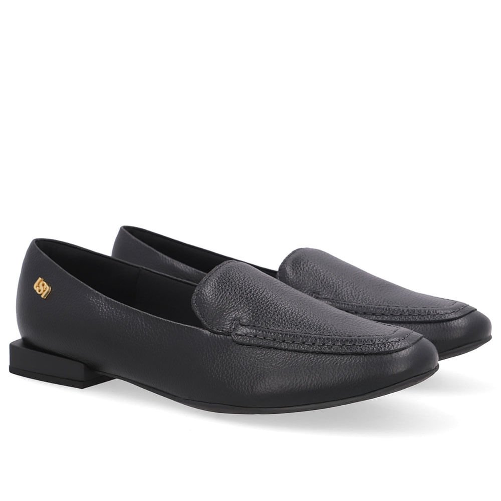 Loafer Preto Couro Salto Bloco Preto 2