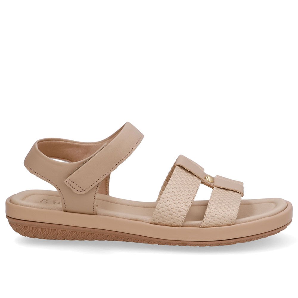 Sandália Bico Redondo Couro Bege