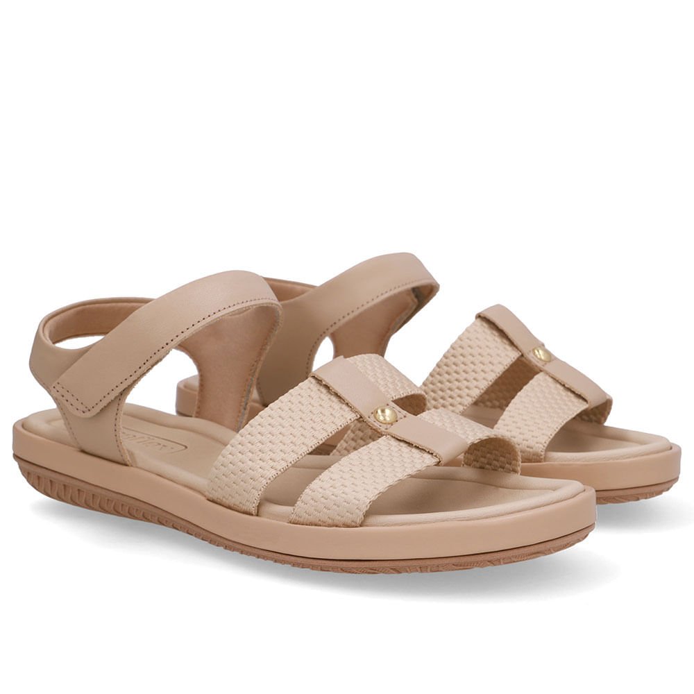 Sandália Bico Redondo Couro Bege Bege 2