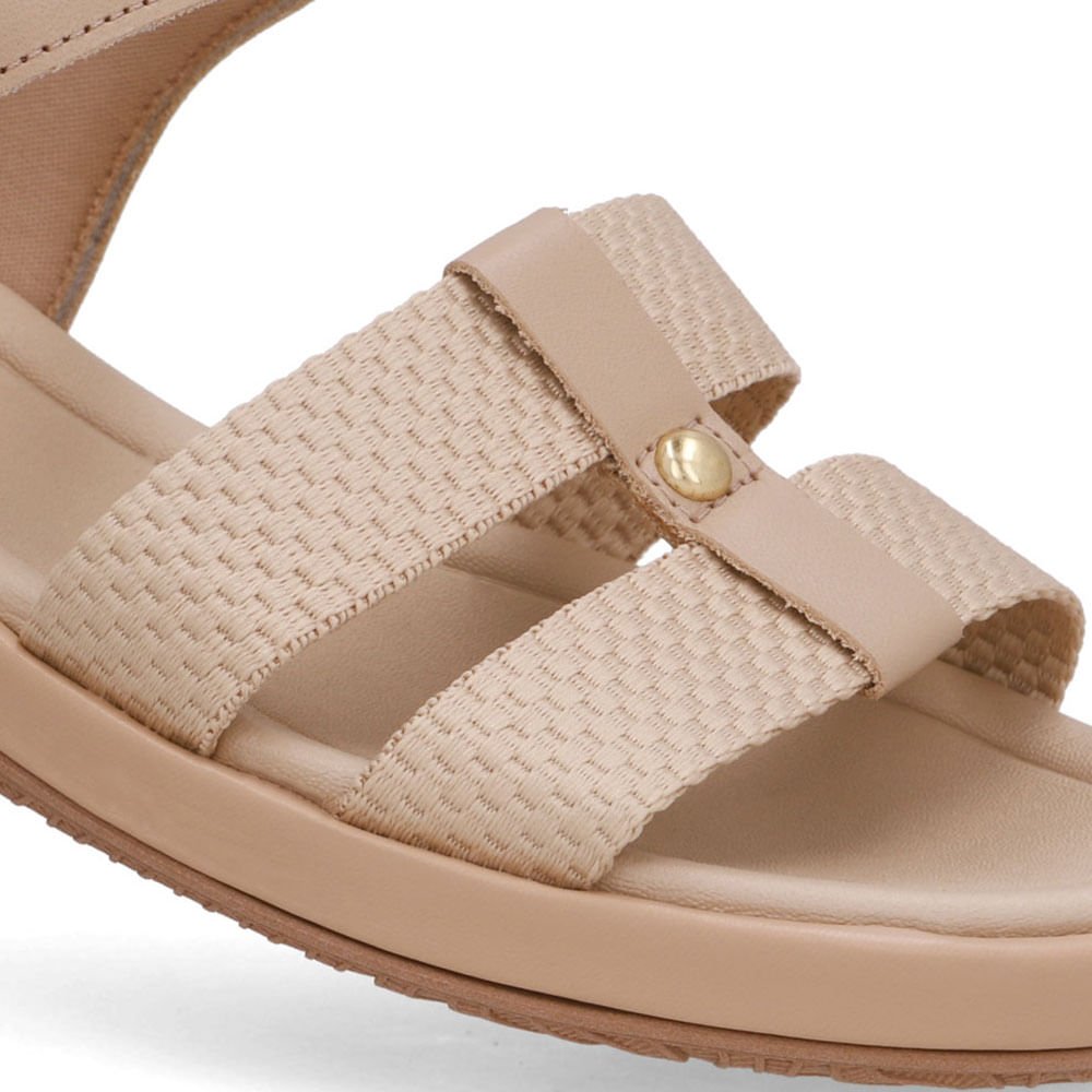 Sandália Bico Redondo Couro Bege Bege 4