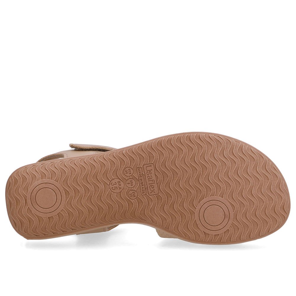 Sandália Bico Redondo Couro Bege Bege 5