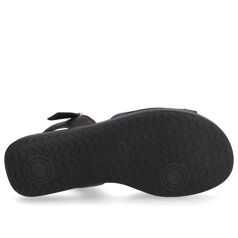 Sandália Salto Baixo Couro Preta Lateral Tecido Preto 5