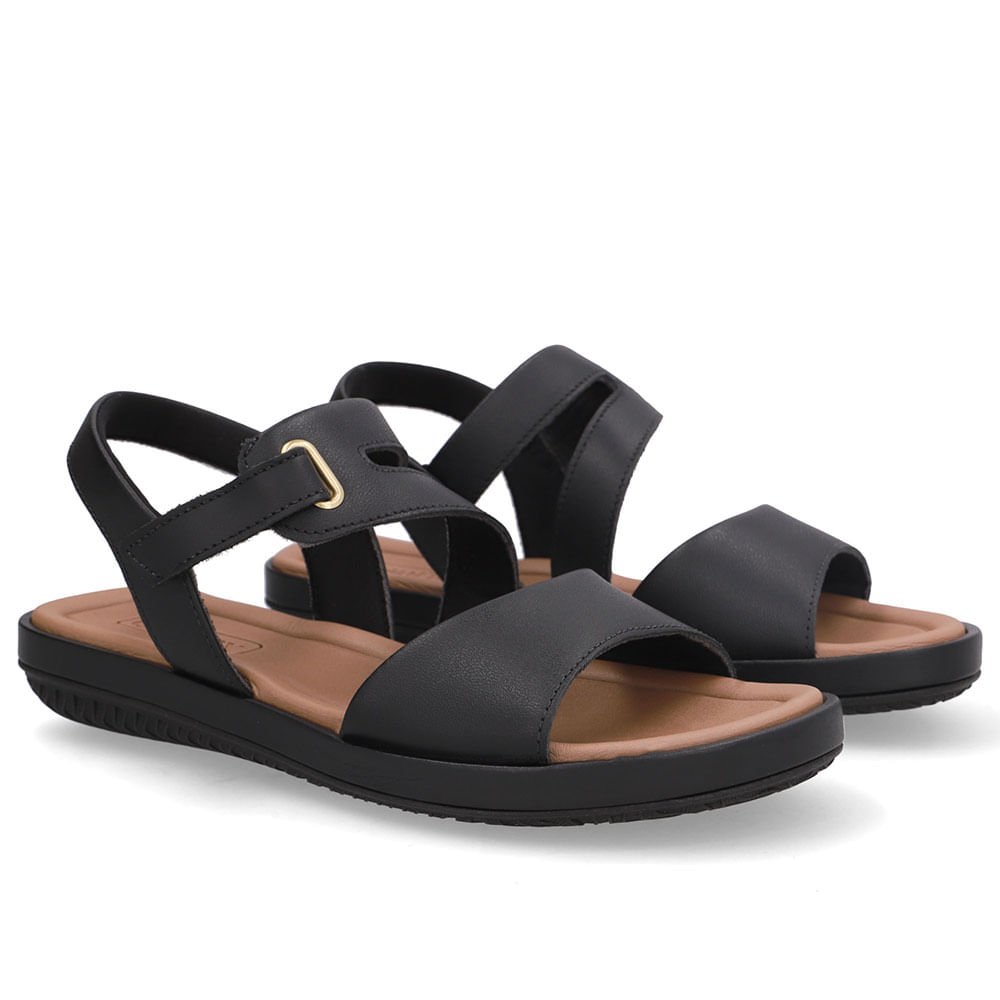 Sandália Bico Redondo Couro Preta Fecho-Flex Preto 2