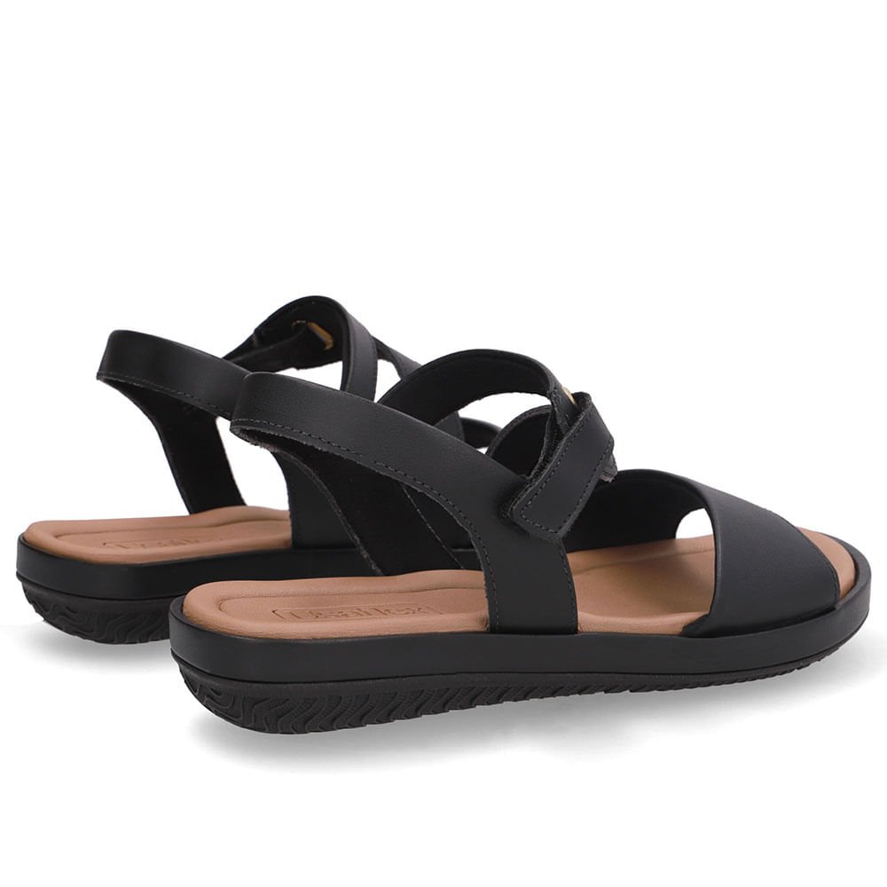 Sandália Bico Redondo Couro Preta Fecho-Flex Preto 3