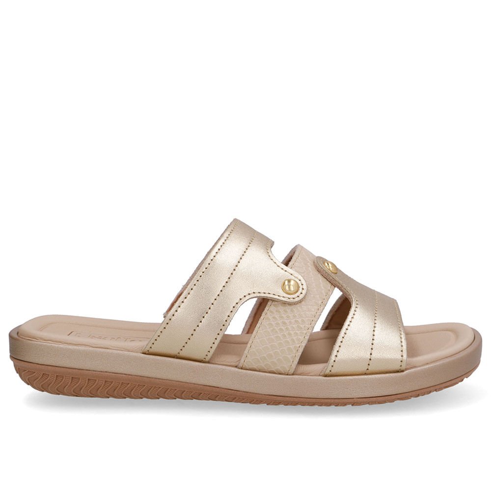 Tamanco Salto Baixo Couro Dourado