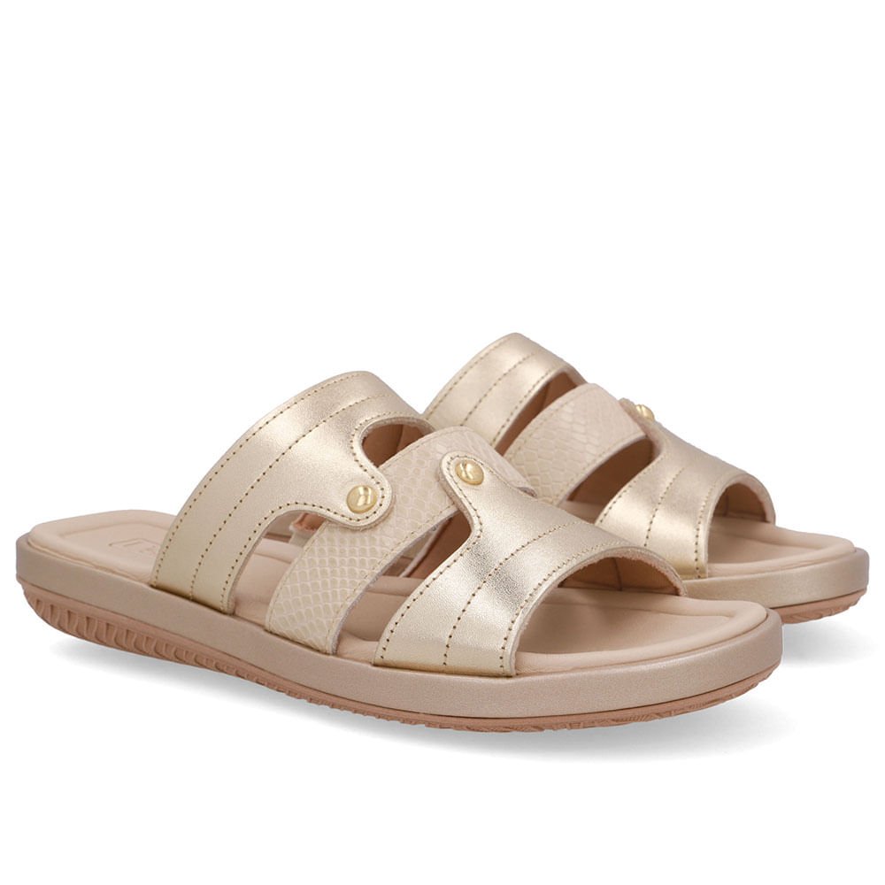 Tamanco Salto Baixo Couro Dourado Dourado 2