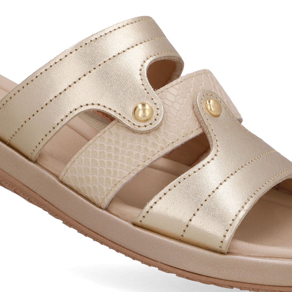 Tamanco Salto Baixo Couro Dourado Dourado 4