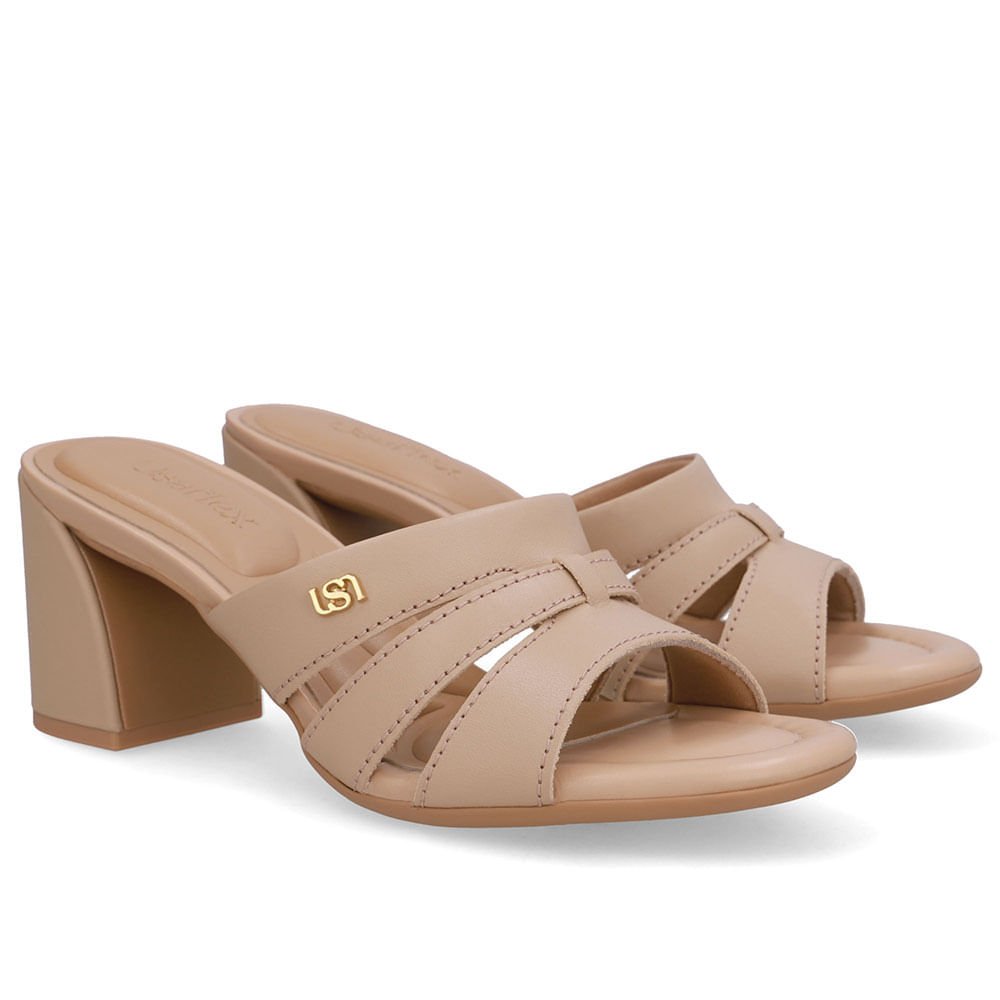 Tamanco Couro Bege Salto Bloco Bege 2