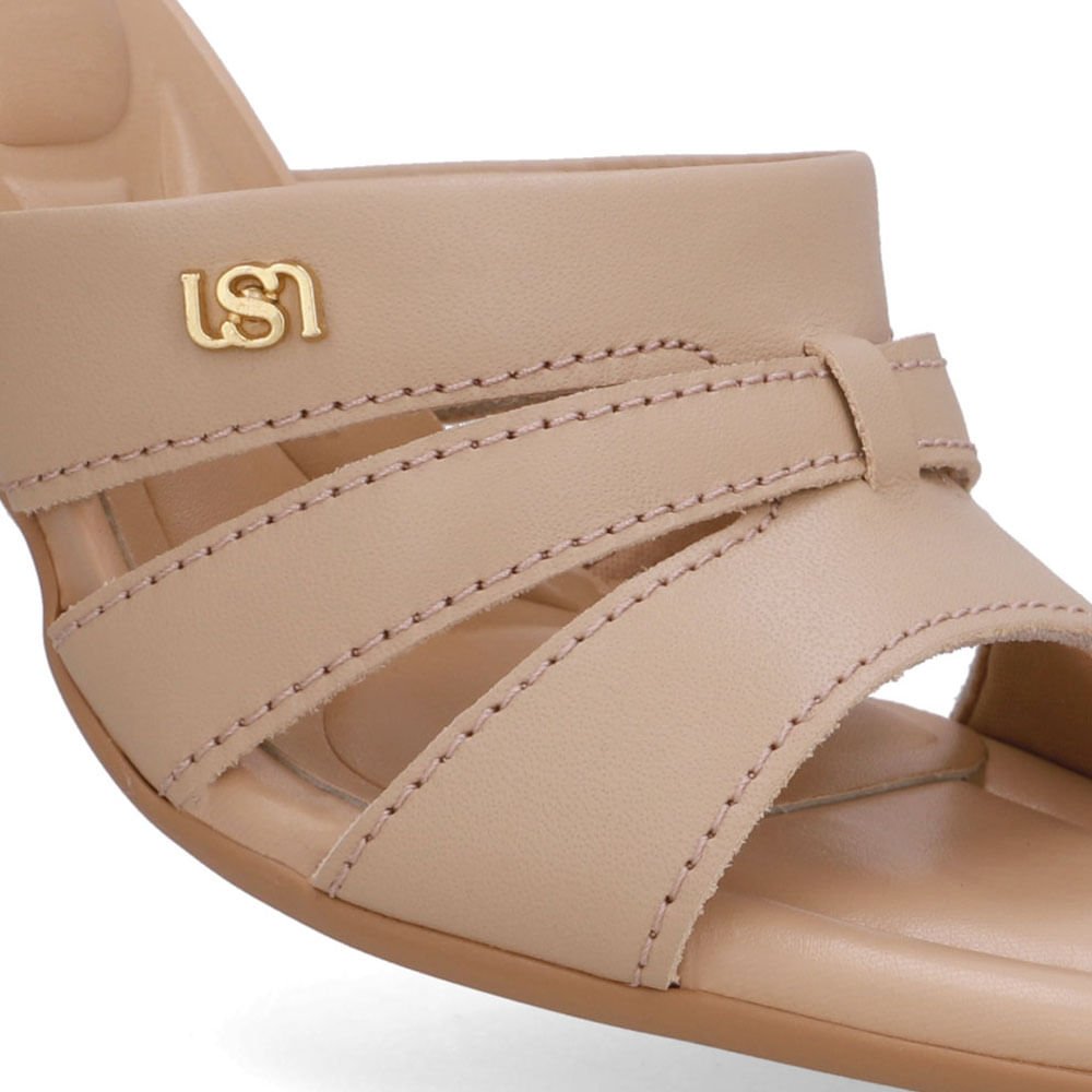 Tamanco Couro Bege Salto Bloco Bege 4