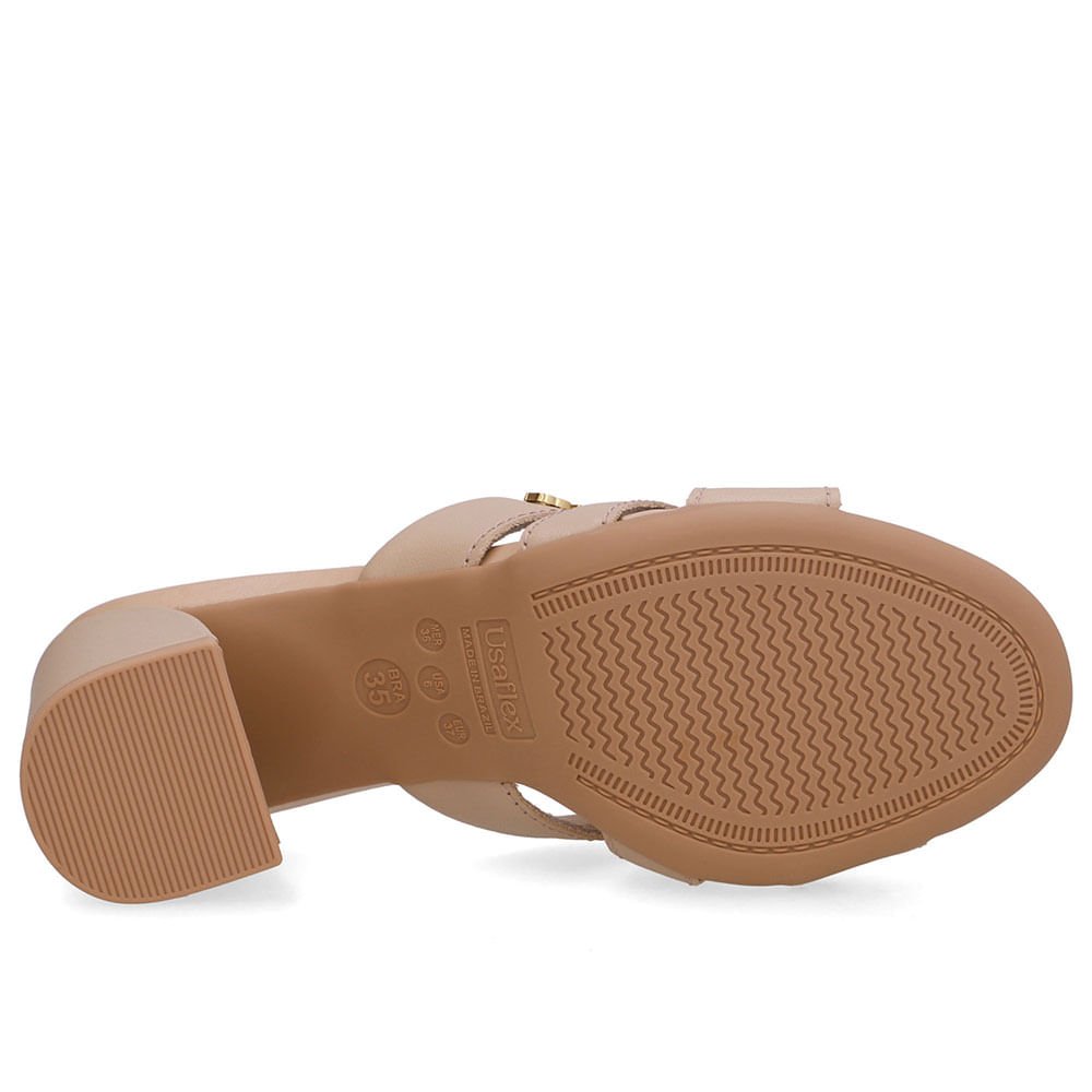 Tamanco Couro Bege Salto Bloco Bege 5