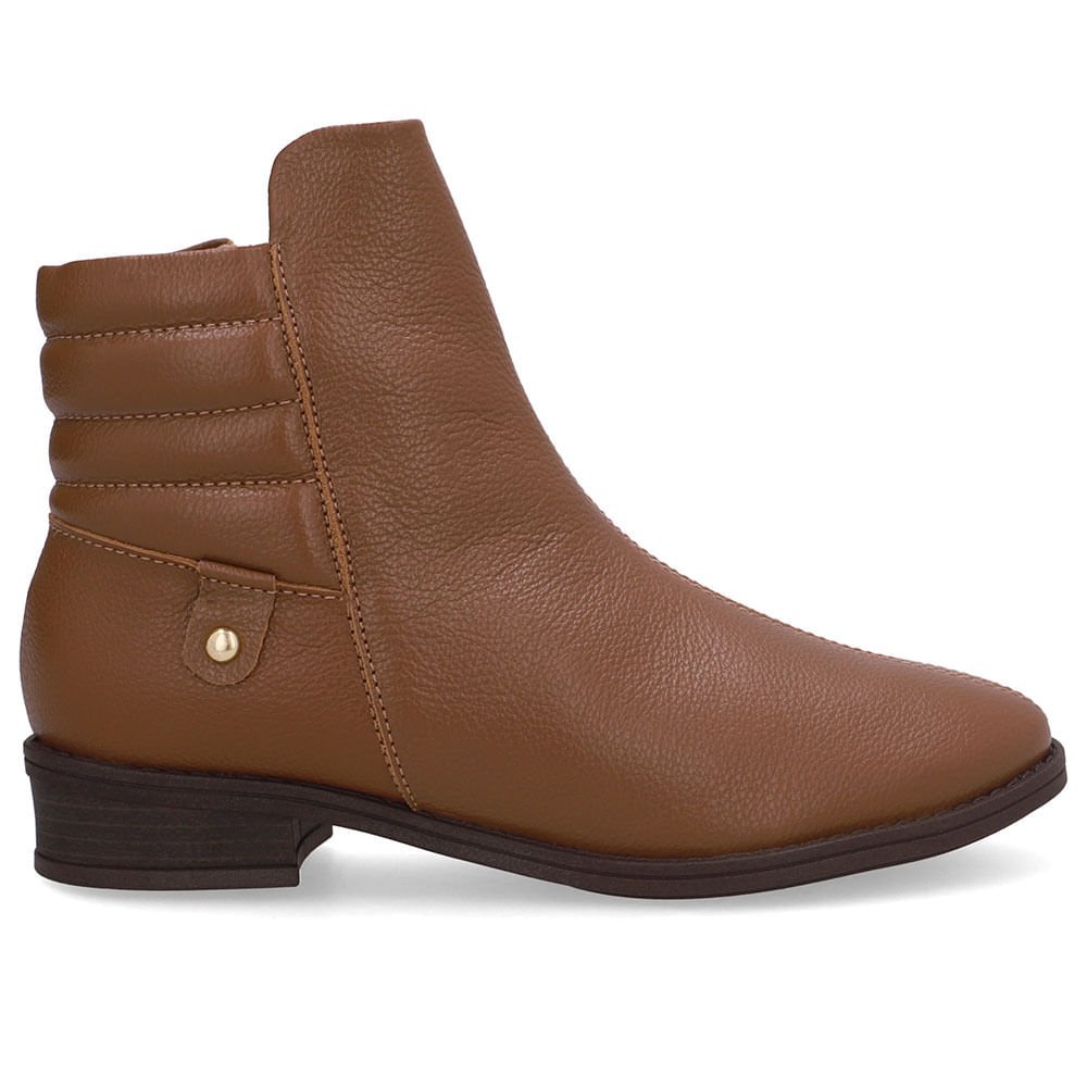 Bota Salto Bloco Marrom Couro Costura