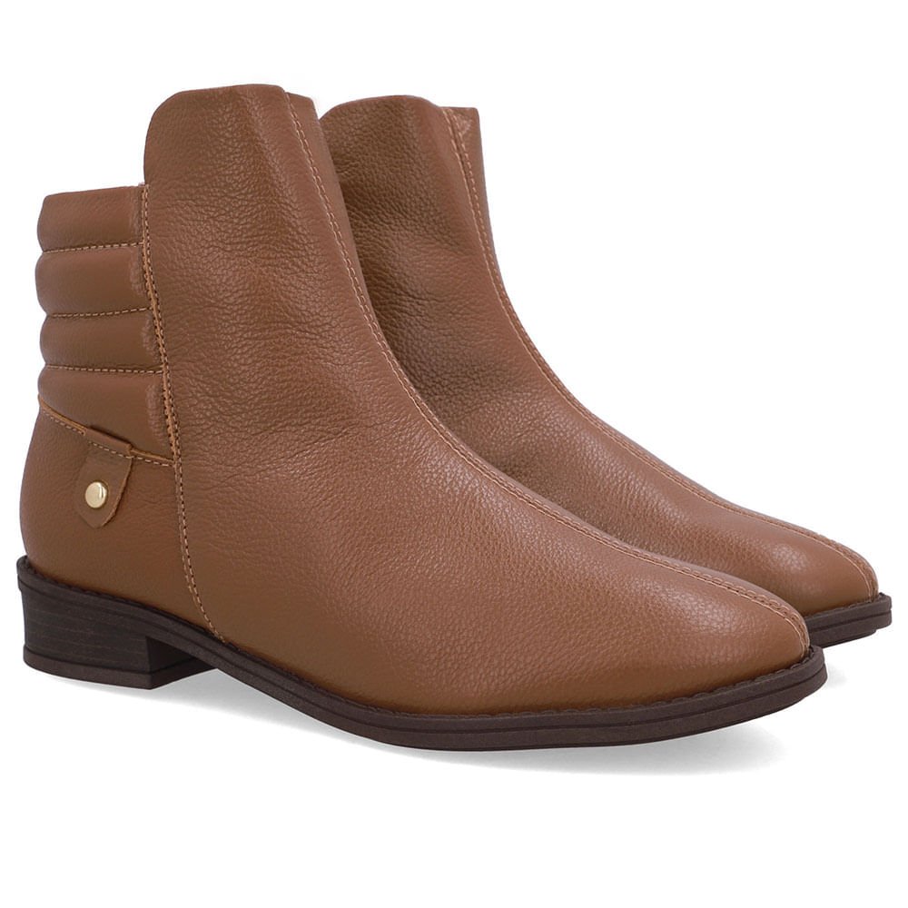 Bota Salto Bloco Marrom Couro Costura Marrom 2