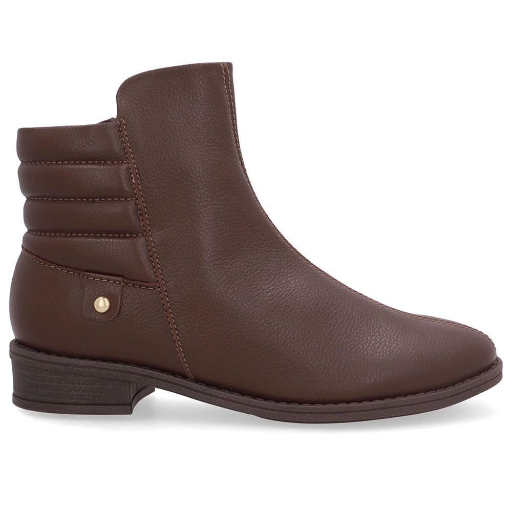 Bota Salto Bloco Marrom Couro Costura