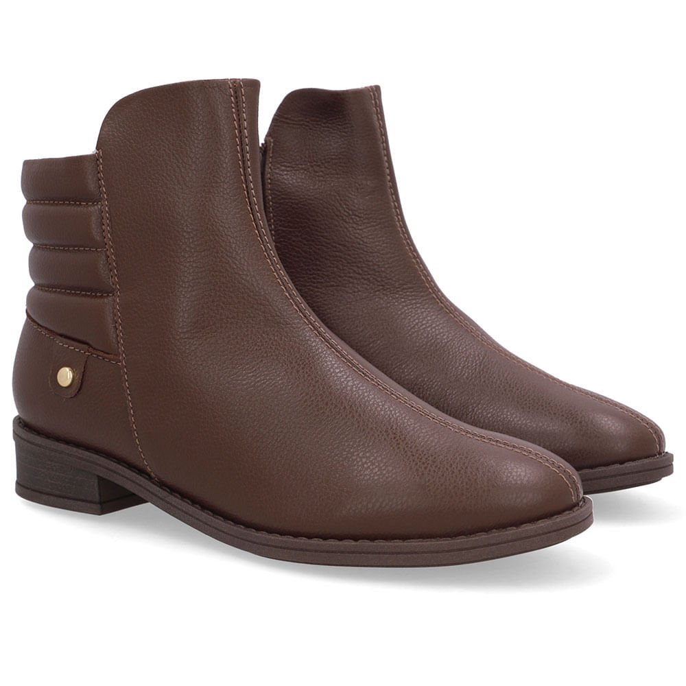 Bota Salto Bloco Marrom Couro Costura Marrom 2