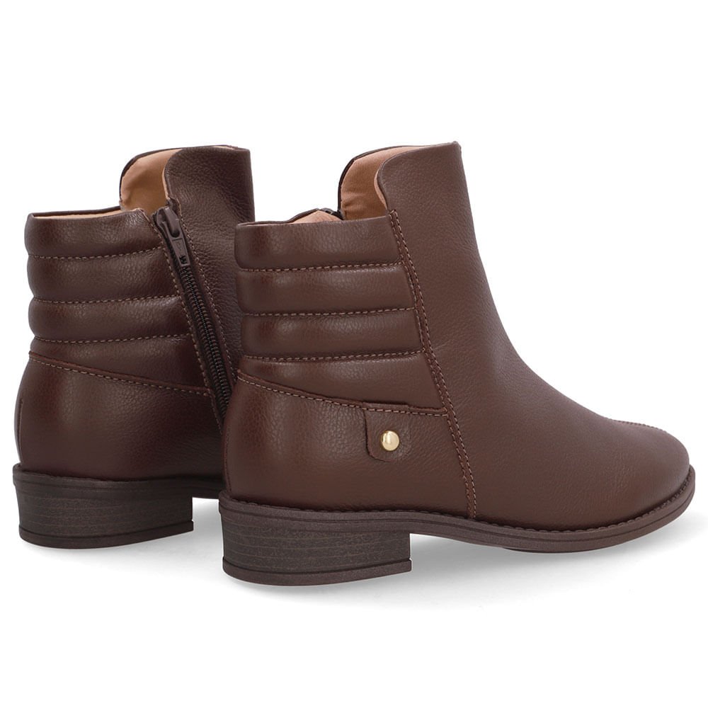 Bota Salto Bloco Marrom Couro Costura Marrom 3