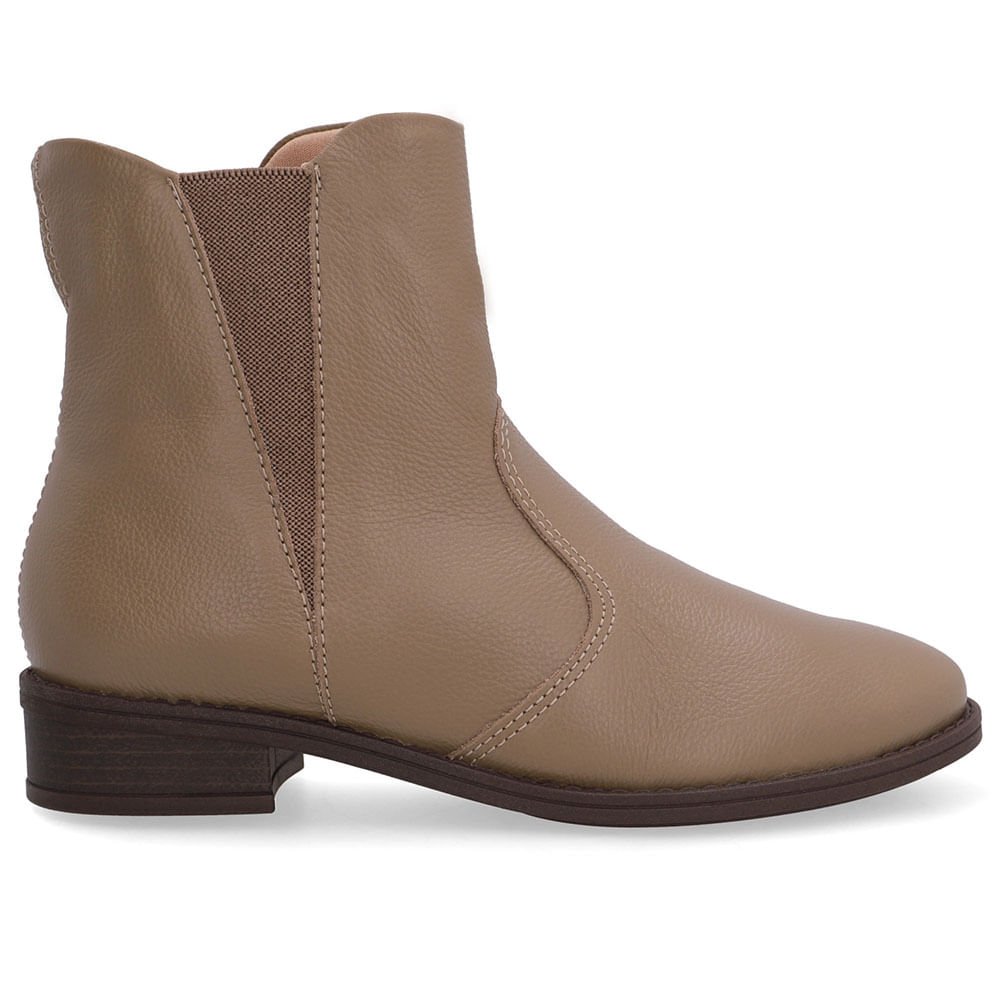 Bota Salto Bloco Marrom Couro Elástico