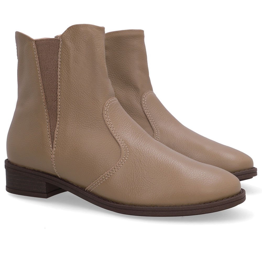 Bota Salto Bloco Marrom Couro Elástico Marrom 2
