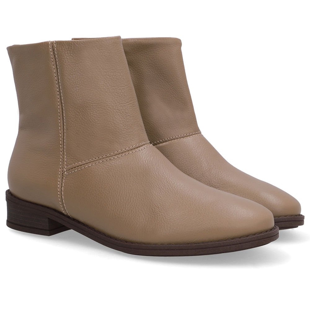Bota Bico Redondo Marrom Couro Bege 2