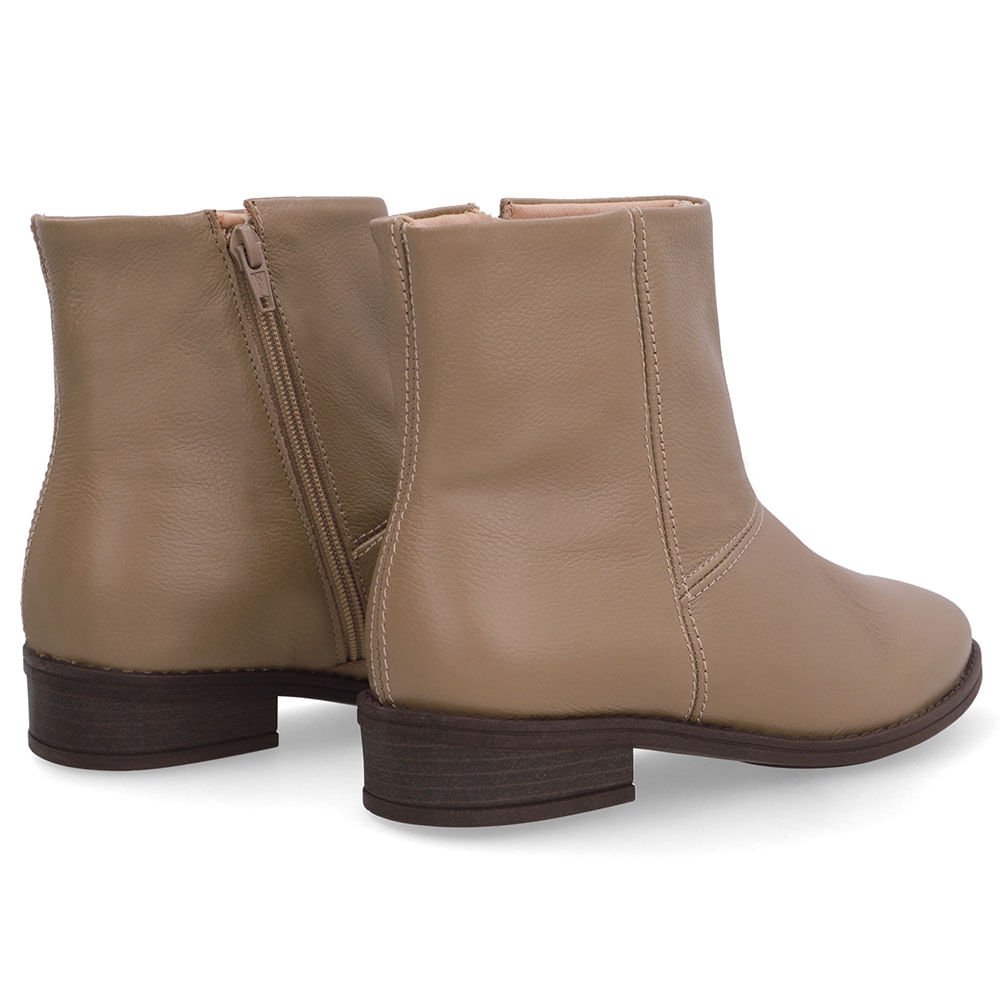 Bota Bico Redondo Marrom Couro Bege 3