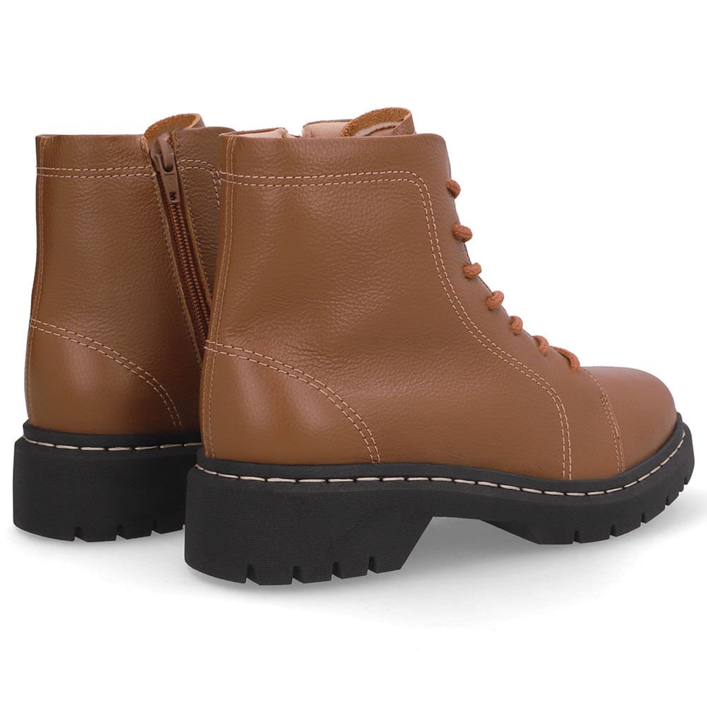 Bota Marrom Couro Salto Bloco Tratorado Cadarço Marrom 3