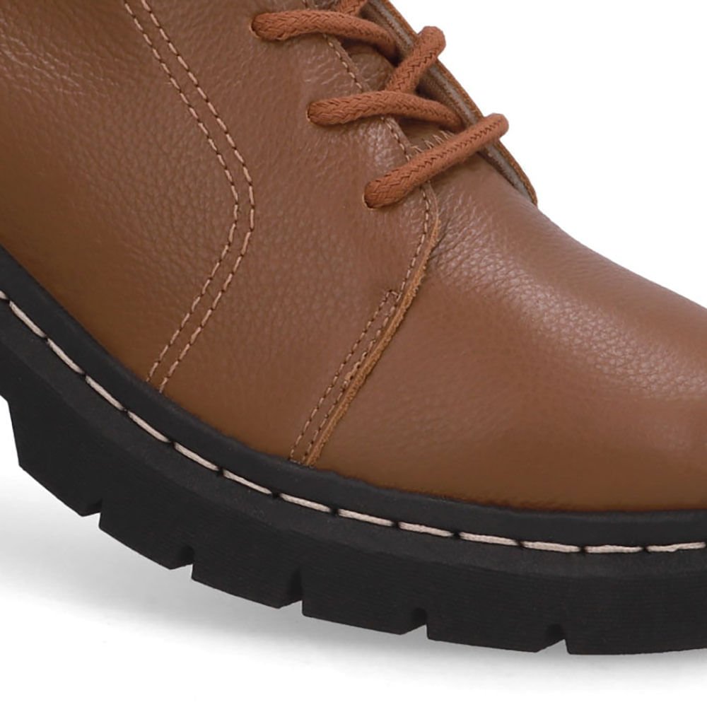 Bota Marrom Couro Salto Bloco Tratorado Cadarço Marrom 4