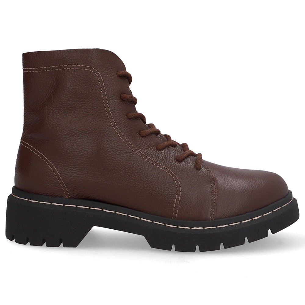 Bota Marrom Couro Salto Bloco Tratorado Cadarço