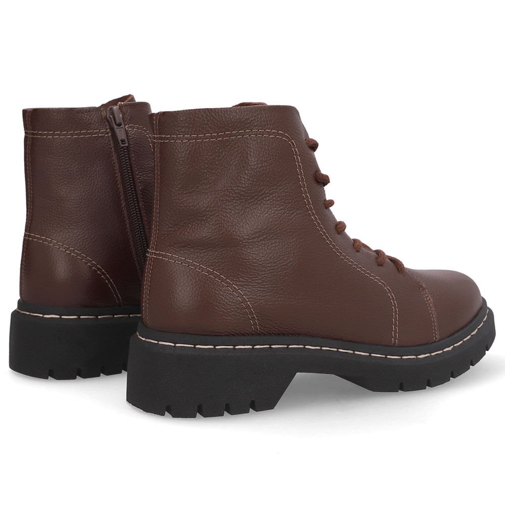 Bota Marrom Couro Salto Bloco Tratorado Cadarço Marrom 3