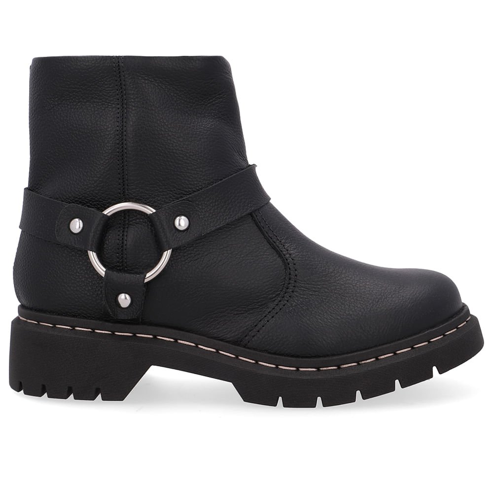 Bota Preta Couro Salto Bloco Tratorado