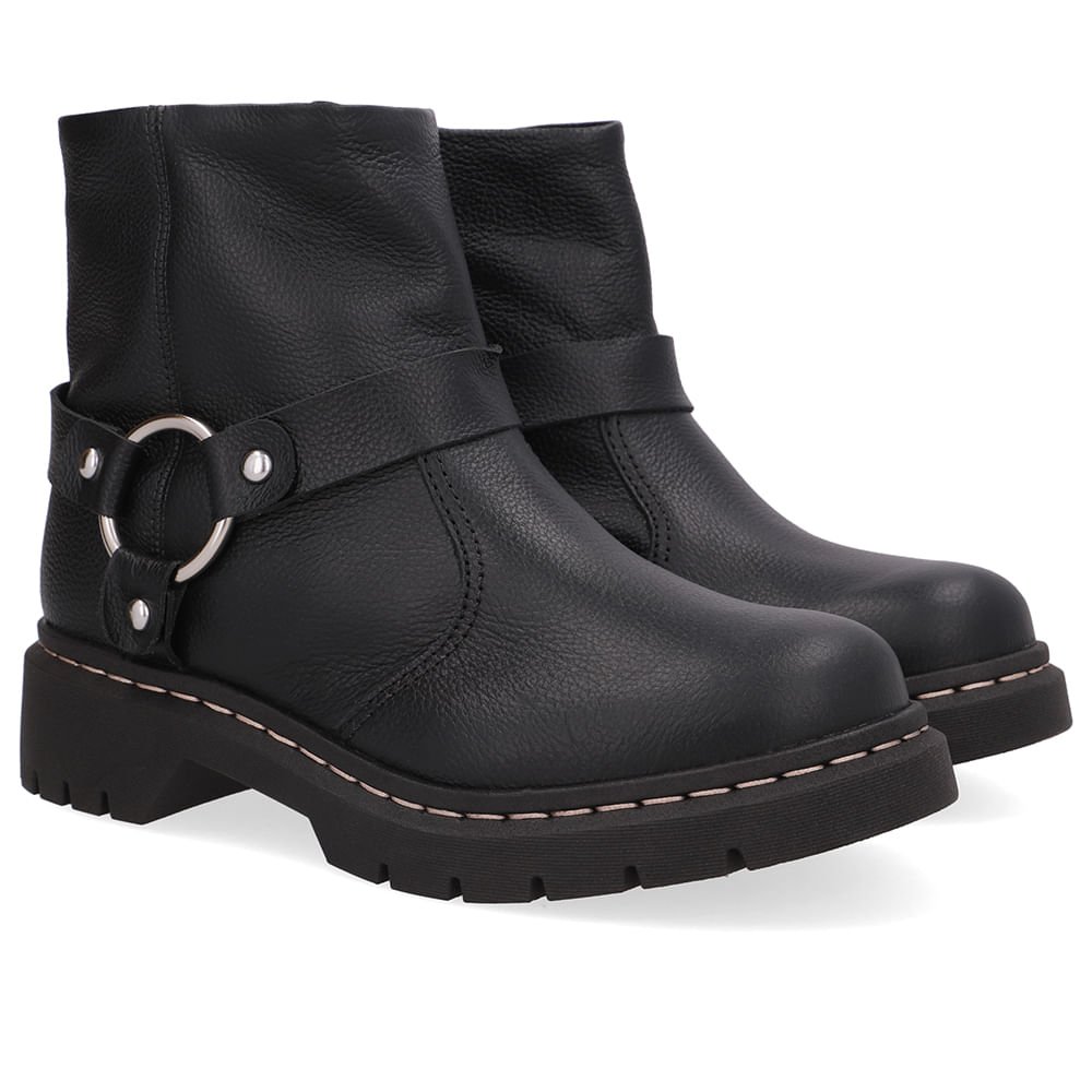 Bota Preta Couro Salto Bloco Tratorado Preto 2