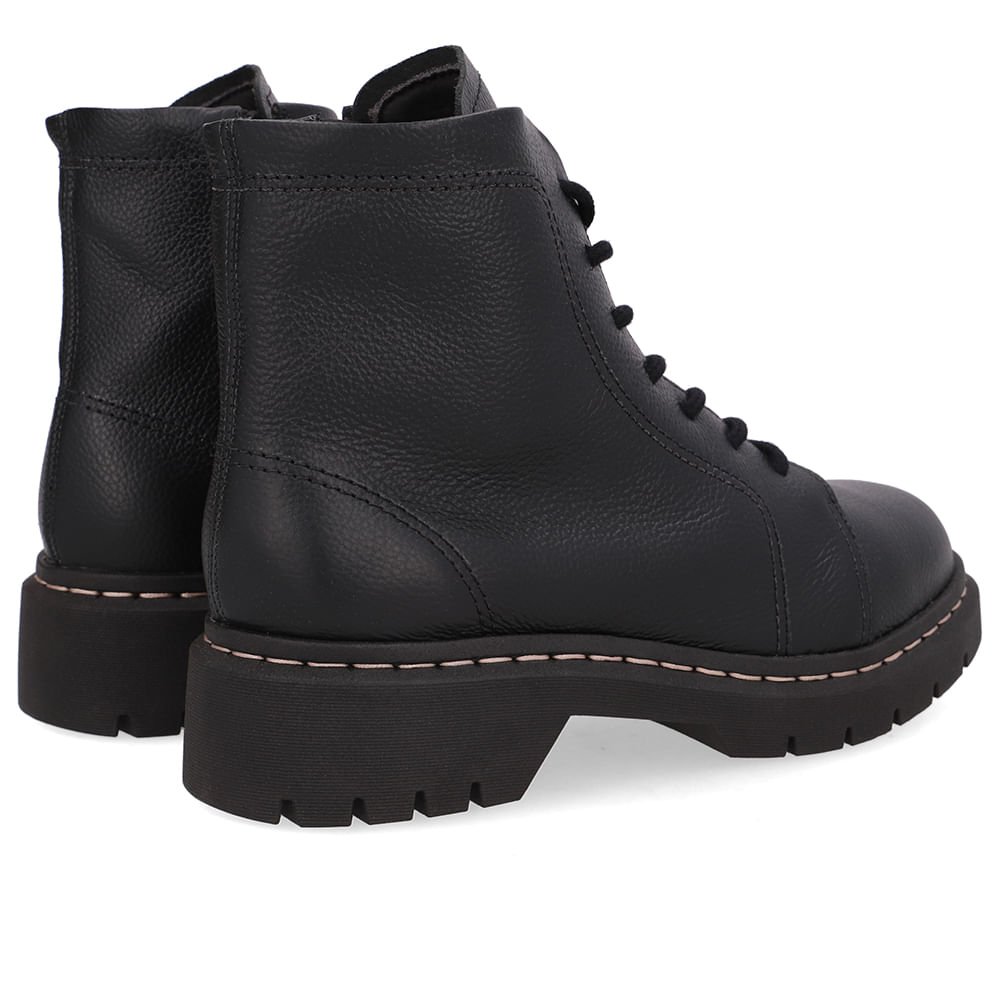 Bota Preta Couro Salto Bloco Tratorado Cadarço Preto 3