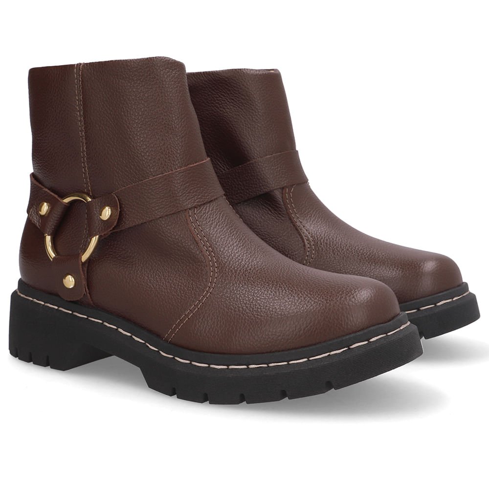 Bota Marrom Couro Salto Bloco Tratorado Marrom 2
