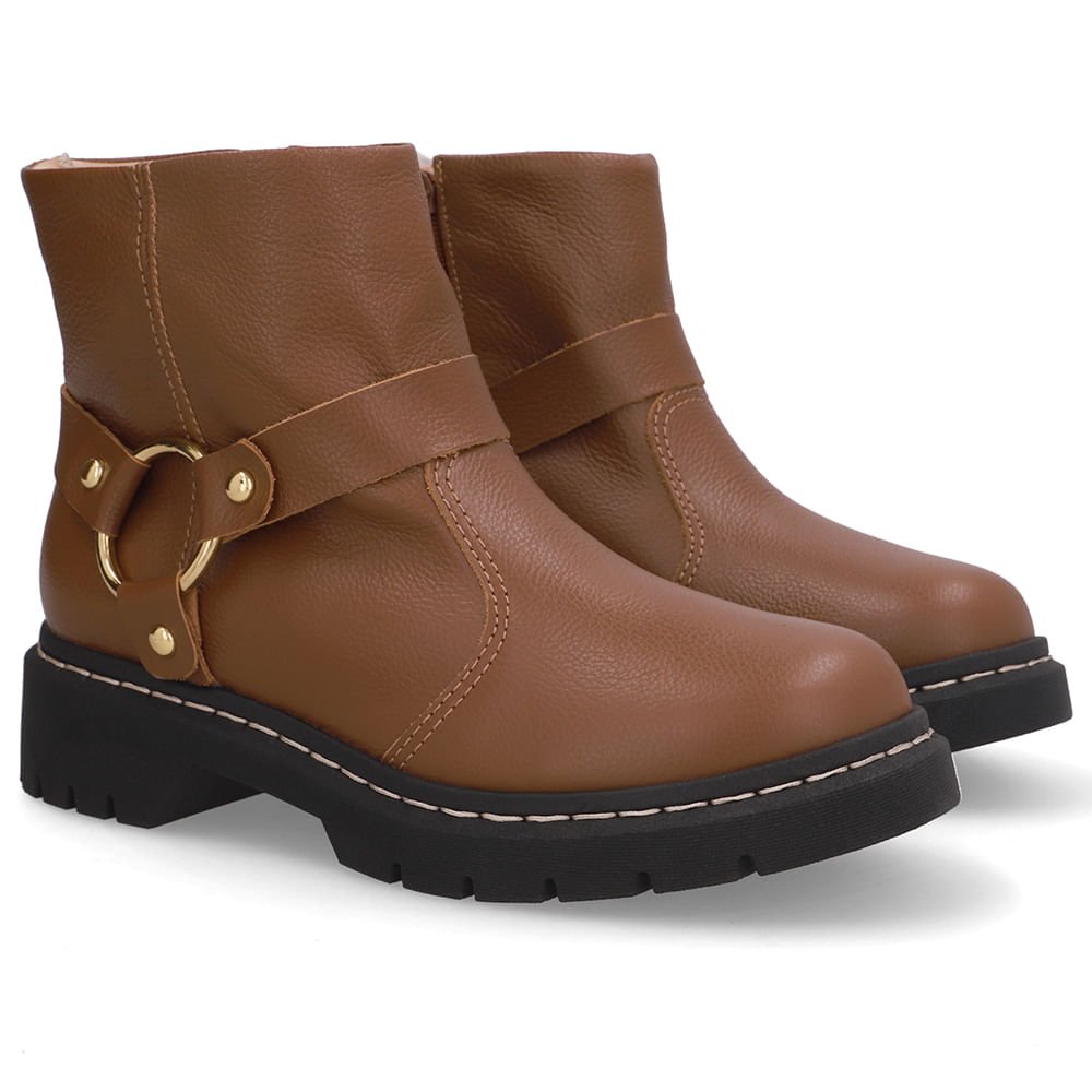 Bota Marrom Couro Salto Bloco Tratorado Marrom 2