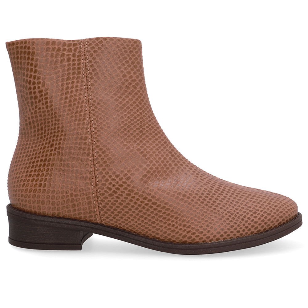 Bota Salto Bloco Bico Redondo Couro Marrom