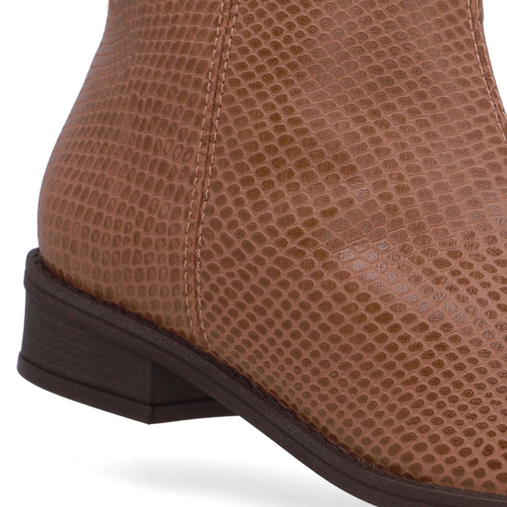 Bota Salto Bloco Bico Redondo Couro Marrom Marrom 4