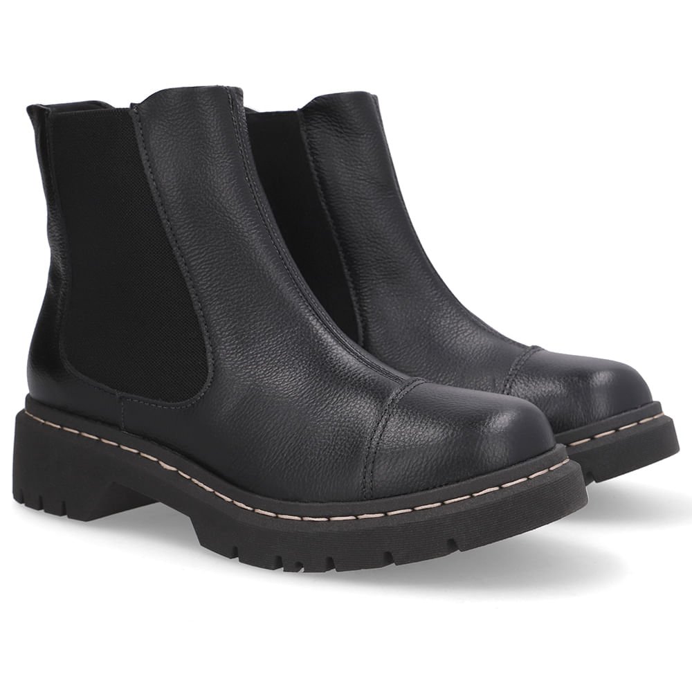 Bota Preta Couro Salto Bloco Tratorado Elástico Preto 2