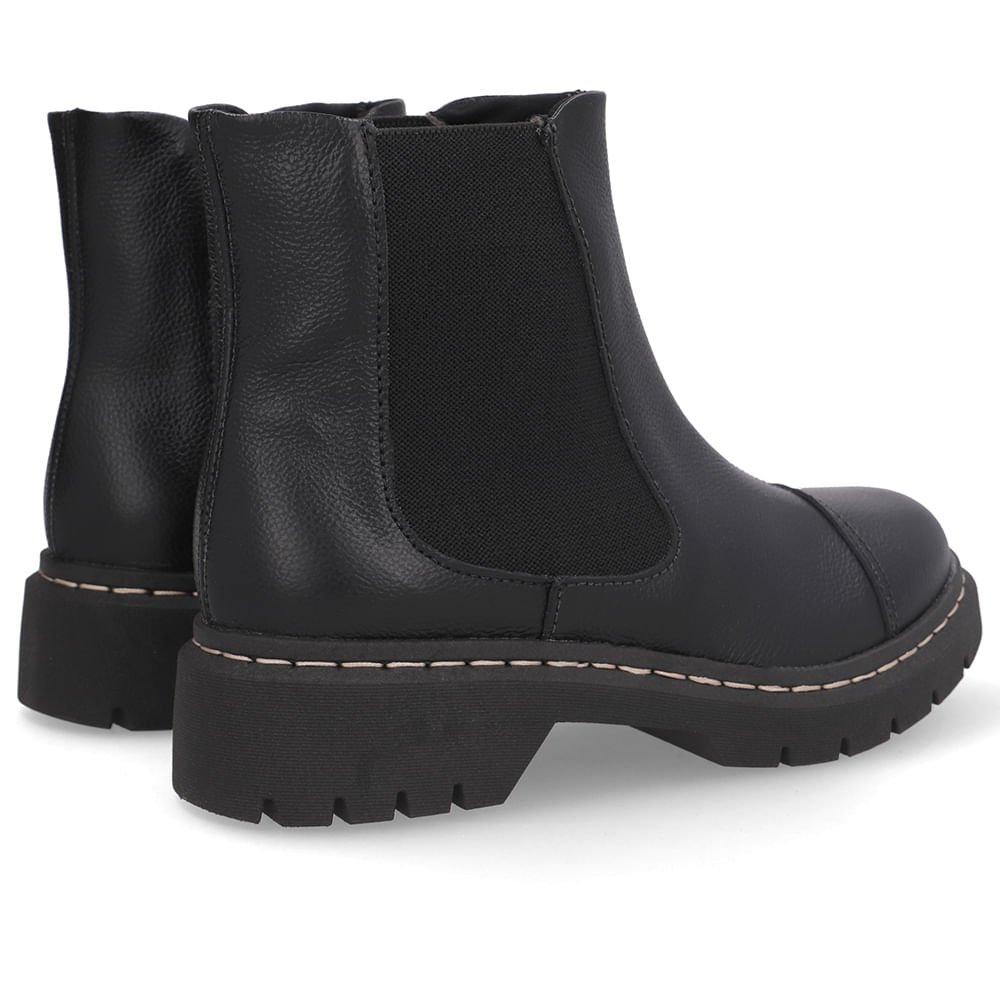 Bota Preta Couro Salto Bloco Tratorado Elástico Preto 3
