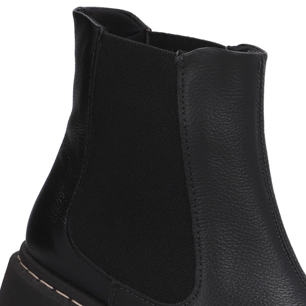 Bota Preta Couro Salto Bloco Tratorado Elástico Preto 4