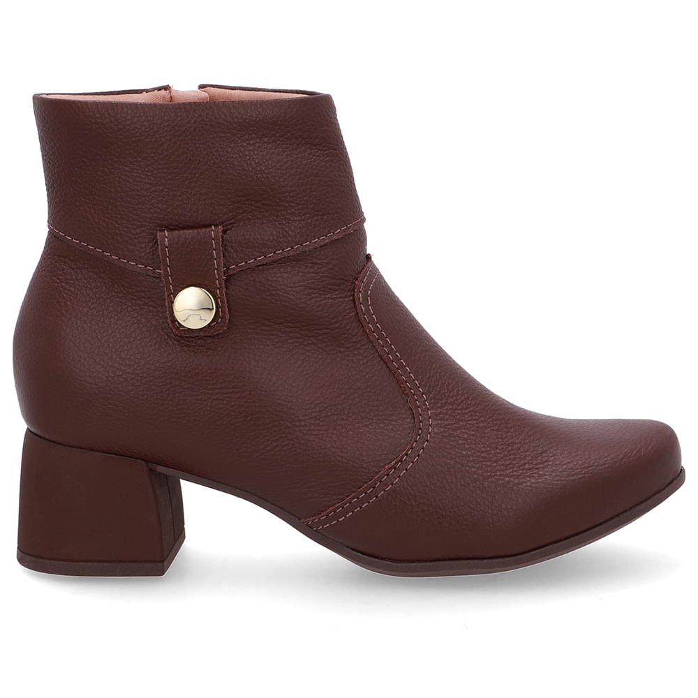 Bota Marrom Couro Bico Redondo