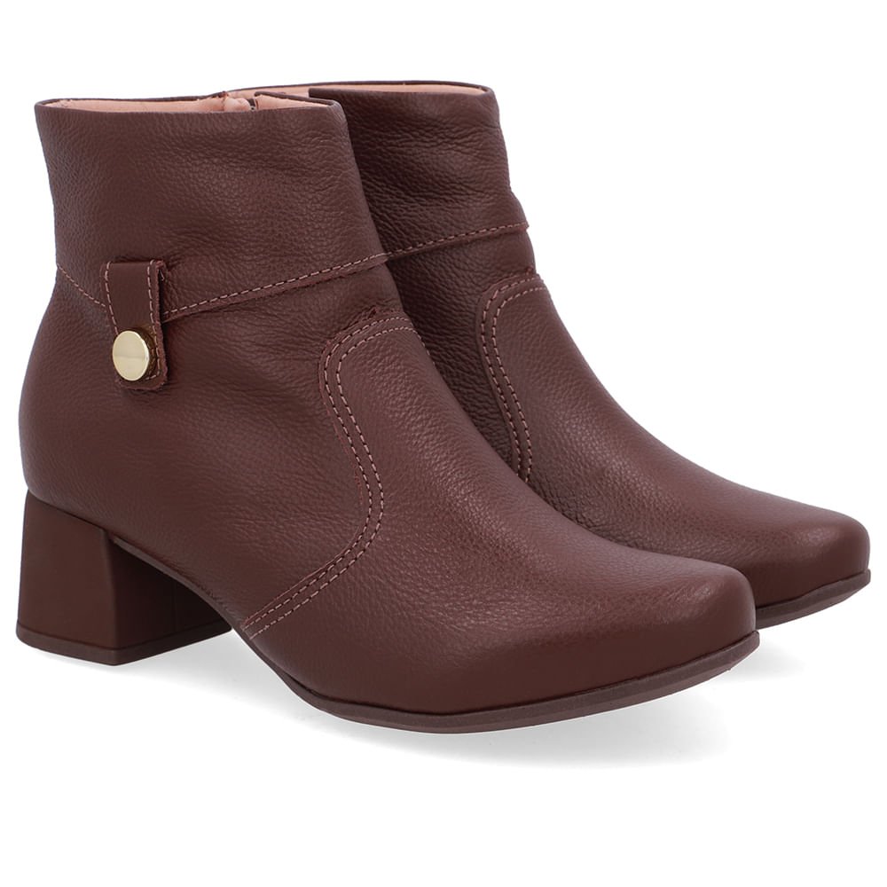 Bota Marrom Couro Bico Redondo Marrom 2