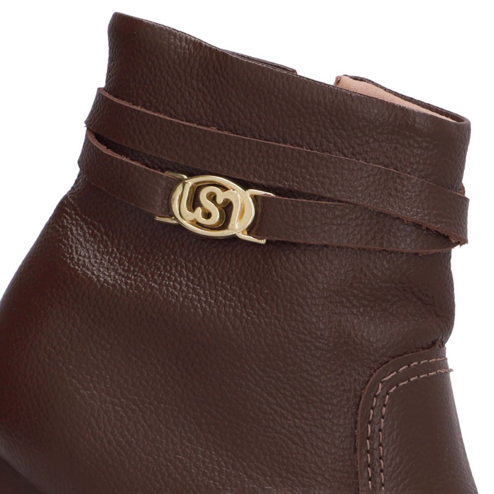 Bota Marrom Couro Bico Redondo Monograma Marrom 4